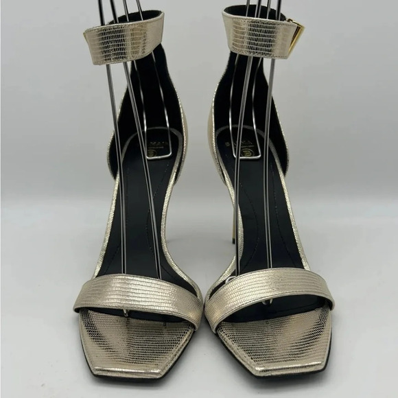 Balmain Uma Lizard-Embossed Leather Sandals Gold Women’s EU 37.5 New In box - Picture 9 of 16